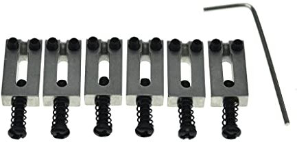 KAISH Set of 6 Stainless Steel Saddles Electric Guitar Bridge Saddle 10.5mm with Black Screws for Strat Tele Guitars
