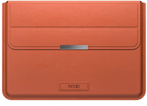 INVZI Laptop Sleeve 13/14 PU Leather Case for MacBook Air, MacBook Pro M1/M2 2018-2022 and Other Ultra-Thin Laptops, Compact Design Sleeve Pouch with Stand (Saddle Brown)
