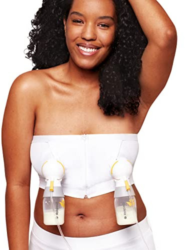 Medela Hands Free Pumping Bustier, Easy Expressing Pumping Bra with Adaptive Stretch and Easy Milk Flow White