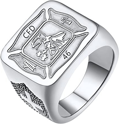 U7 Edelstahl Heiliger Florian Siegelring personalisiert Katholischer Schutzpatron Porträt Ring Statement Ring Modeschmuck Accessoire für Feuerwehrmann(Ring Größe 72)