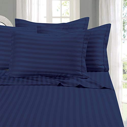 Elegant Comfort Softest and Coziest 4-Piece Sheet Set - 1500 Premium Hotel Quality Microfiber - Luxurious Wrinkle Resistant 4-Piece Damask Stripe Bed Sheet Set, Twin XL, Navy Blue