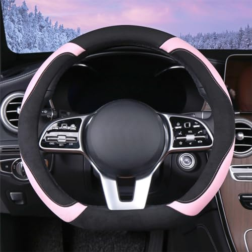 WJMZ Soft D Shaep Steering Wheel Cover, Warm Steering Wheel Cover Fashion Universal 15 inch, Pink