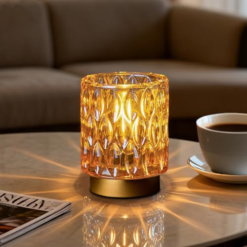 Battery Operated Table Lamp Timer, Small Cordless Lamps Decorative, Amber
