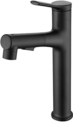 ZYCDP Wasserhahn Waschbecken Ausziehbar, Armatur Waschbecken aus Messing für Bad, mit 3 Wasserstrahlarten Brause ausziehhar, Einhandmischer Waschtischarmaturen, Schwarz, Hoch