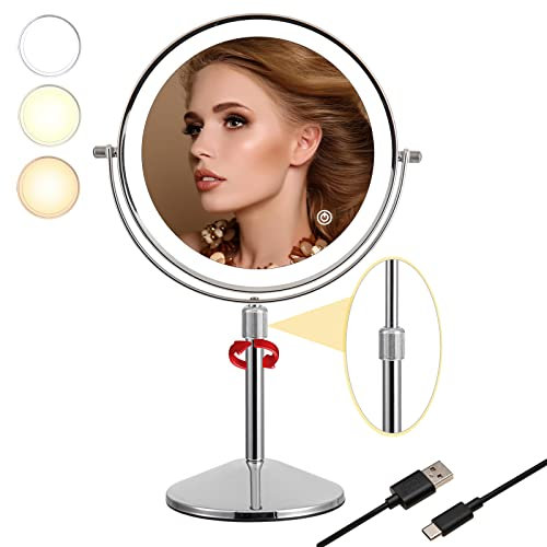 TUSHENGTU kosmetikspiegel mit Beleuchtung und 7X Vergrößerung, LED, wiederaufladbar, 360° drehbar, drehbarer Kosmetikspiegel, 3 Farben (T840-C-7X)