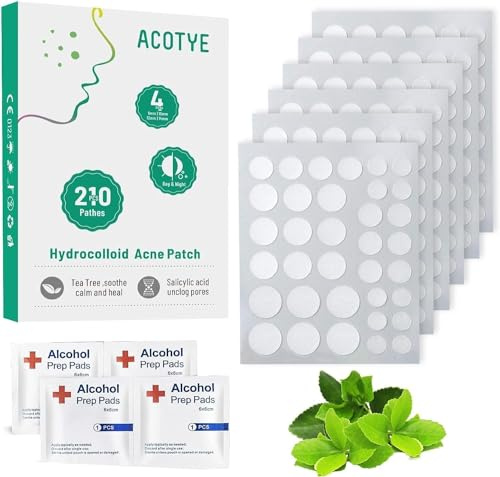 Patch Bouton Acne Etoile ACOTYE Pimple Patch avec acide salicylique, huile d'arbre à thé et niacinamide,Patchs anti-boutons pour le visage, utilisation de jour et de nuit (210, green, S)