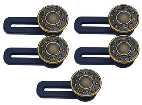 Luzhengyang Estensore per vita jeans, 5 pezzi, senza cuciture, in silicone, bottoni in metallo, per pantaloni, cinture, collari, polsini, abiti
