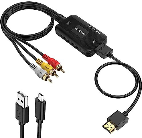 Satohom HDMI a AV Adaptador Convertidor Audio y Video Con Salida RCA Rojo Amarillo y Blanco - 1080P Con Cable Para Laptop DVD