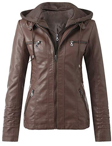 L9WEI Veste en cuir pour femme - Slim - Veste de motard - Automne - Veste mi-saison - Mode - Manteau à capuche, marron, XXXXL
