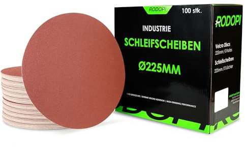 RODOPI Klett Schleifscheiben 225mm RedDevil Schleifpapier für Trockenbauschleifer K40-320 Exzenterschleifer ungelocht Klettscheibe Zirkonium Korund - 50 Stück K120