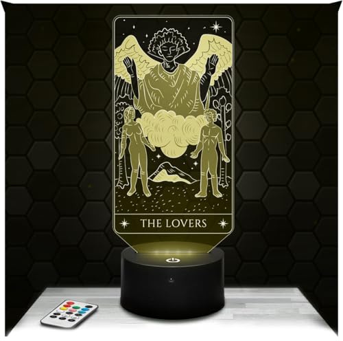 Lampephoto.fr - Lampe Die Liebenden Tarotkarten 3D Touch Nachtlicht Tarot | Made in France, Sockel wählbar, dimmbar, HD-Lasergravur, Geschenkidee: Tarotkarten, Kartenlegen, Orakel