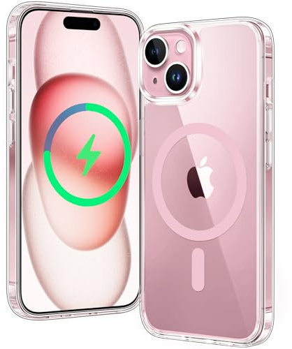 FNTCASE for iPhone 15 Phone Case: Defender Magnetic Clear Case Anti Yellowing Drop Protection Robust Shockproof Cell Phone Cover for iPhone 15 Case 6.1 Inch Pink Clear