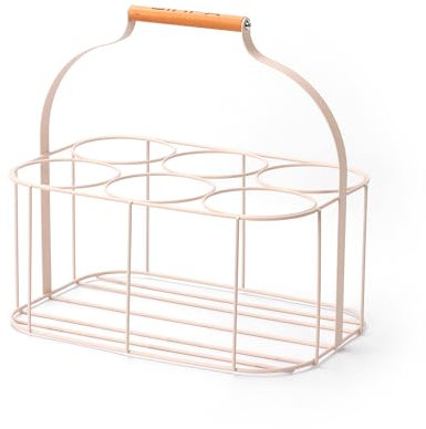 simpa Colour Wire Metal Wine Beer Milk Beverage 6 Bottle Carrier Holder Caddy with Handle - Matt Mushroom