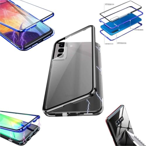 Wigento Für Samsung Galaxy S24 Plus Beidseitiger 360 Grad Magnet Glas Hülle Handy Tasche Bumper Schwarz