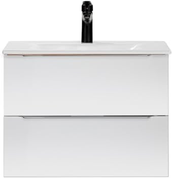 Lomadox Waschtisch 80cm mit Waschbecken, weiß Hochglanz, Waschbecken weiß eingelassen