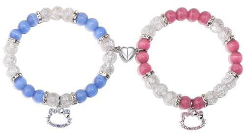 SIXDUTON 2 Stück Armband Kitty Spider Magnetische Matching Pärchen Armbänder, Fernbeziehung Armbänder für Paare und Beste Freunde, Geschenk für Valentinstag Jubiläumstag (Kitty & Kitty)