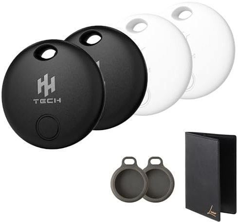 HH-Tech Smart Tag LITE COMBO (4 Tags+2 Protectors+1 Luxor Passport Holder) For Apple iOS Devices, Air Tracker, Item Finder, Easily Track Your Wallet, Bag, Suitcase, and More
