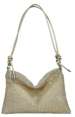 VIDSTW Damen Glitzer Tasche, Abendtasche Damen Hohe Kapazität mit Reißverschluss, Verstellbarer Schultergurt Elegante Tasche Damen, für Abend Prom Hochzeit Party Bankett (Gold)