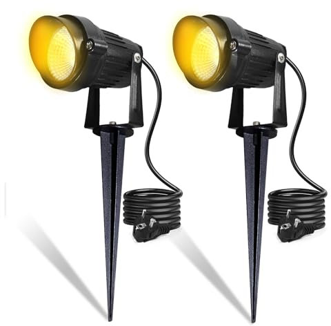 BOSITE Spot LED Extérieur avec Piquet,2PCS 6W Eclairage Extérieur Led Jardin, 3000K 500LM IP66 Étanche Lampe de Jardin pour Chemin Plante Arbustes