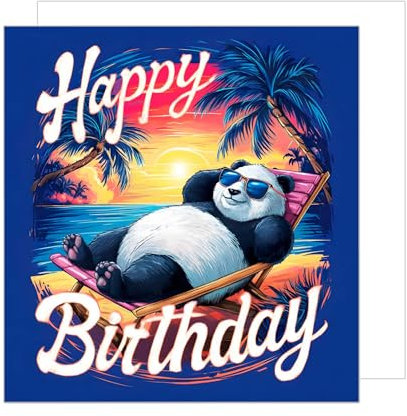 Edition Seidel Premium quadratische Geburtstagskarte mit Umschlag. Glückwunschkarte Happy Birthday Billet Tier Karte für Frau Mann cooler Panda Bär Strand lustig Humor (GQ301 SW024)