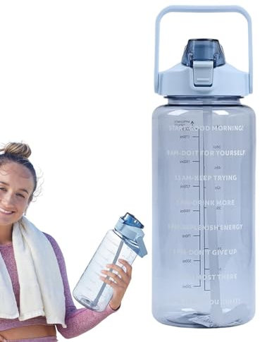 Raypontia Bouteille Sportive 2L Grande Gourde Paille Camping Salle Sport Plein Air (Bleu)