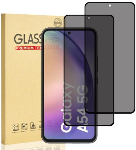 Hejkaoe Protector de Pantalla Privacidad para Samsung Galaxy A54 5G, Cristal Vidrio Templado Antiespia, Anti-Espía Protector Pantalla, Dureza 9H, Anti-Rasguños, Sin Burbujas, 2 Piezas