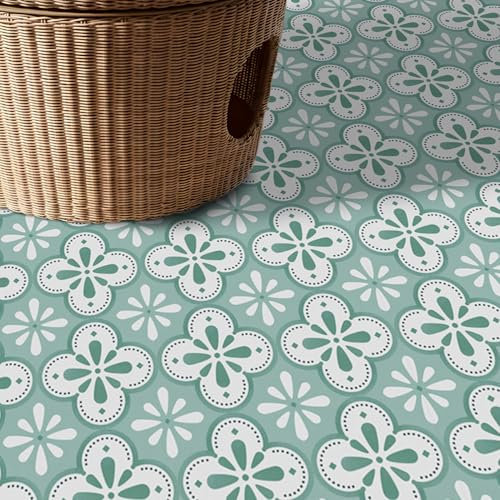 Alwayspon 12 Stück 20 x 20 cm grün und weiß wasserdichte rutschfeste Bodenfliesen Aufkleber für Küche Bad Wohnzimmer Vinyl-Bodenbelag selbstklebend abziehen und aufkleben Vinyl-Aufkleber