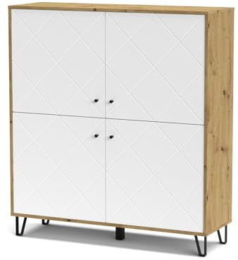 Mondo Viro Wohnzimmermöbel-Set Living Bollo aus Artisan-Eiche und Weiß (Buffet eckig - 123 x 40 cm 135 h)