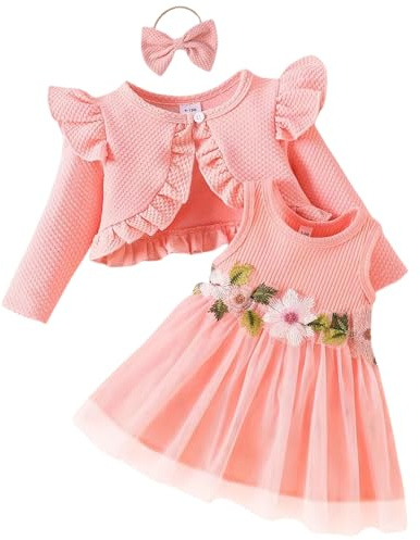 Yoolhamy Bebé Niñas Vestido de Flores y Cárdigan Manga Larga Algodón Princesa Tutú Vestidos con Trajes Abrigo