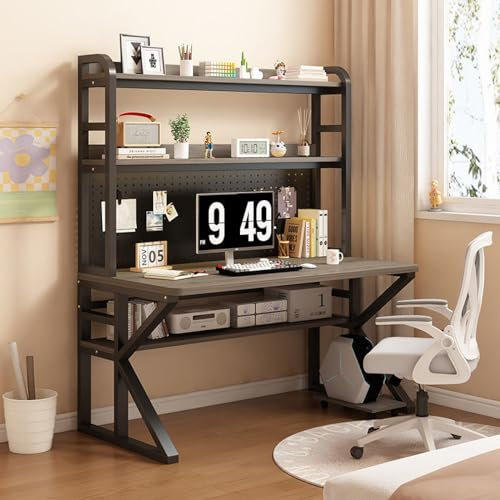 Bureau de Jeu Multifonctionnel avec Panneau perforé, Grand Bureau d'ordinateur avec étagères de Rangement, Bureau à Domicile, Bureau d'étude, Poste de Travail d'écriture (100 x 60 x 171 cm,