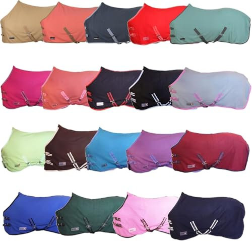 RL24 - Abschwitzdecke mit Kreuzgurt Basicline - Pferdedecke mit Schweifriemen & Widerristpolster - atmungsaktive Fleecedecke - Pferde-Outdoordecke - Pferde Zubehör in Neon Pink/Schwarz - 125cm