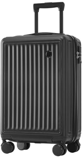 Weavelife Mittel Hartschalen-Koffer,Trolley Rollkoffer, Reisekoffer, Handgepäck, 4 Rollen, ABS-Material, TSA-Schloss, 56 cm, 44 L, Schwarz