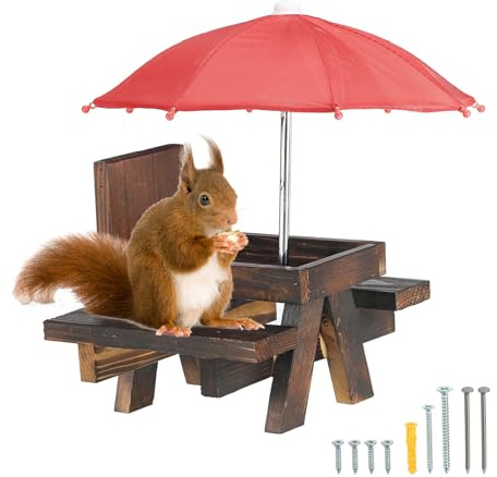 PATIKIL Eichhörnchen-Futtertisch Picknicktisch 18x21x28cm Holz Dunkelbraun