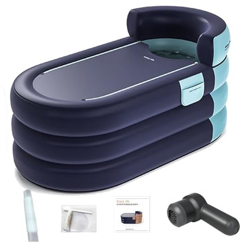 Inflatable Hot Tub with Electric Pump, Portable Tub for Adults SPA, Freestanding Bathtub with Drain Hose, Lid, Ideal for Hot Bath Ice Bath(Blue,160 * 84 * 65cm)
