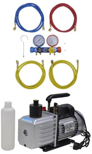 qohoio Vacuum Pump with 4-way Manifold Gauge Set for Air Conditioning-Vacuum Pump,Single Stage Vacuum Pump,Auto AC Vacuum Pump Kit for Automotive Air Conditioner Resin Degassing & More