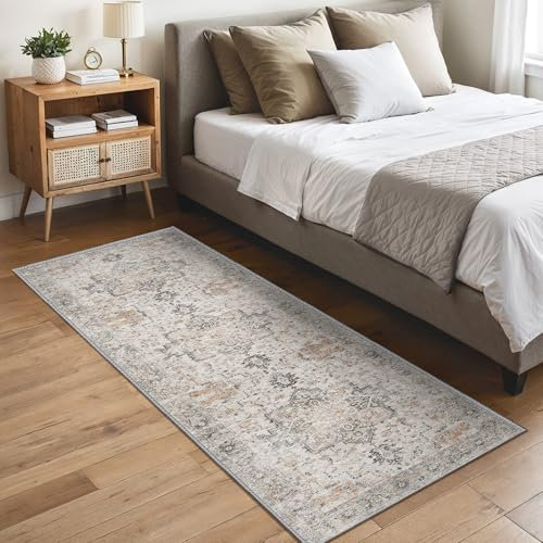 GENIMO Läufer Flur rutschfest 80x200cm, Vintage Teppiche Flur, Waschbare Teppich, Bettumrandung Schlafzimmer, Lang Läufer Küche, Korridor, Treppe, Beige