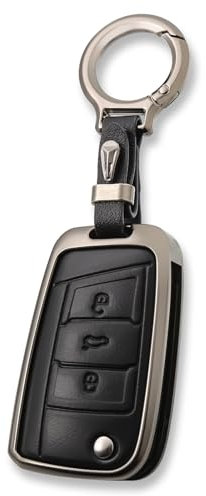 OFFCURVE Schlüsselhülle Leder Zinklegierung, Autoschlüssel Hülle mit Schlüsselanhänger Passt für VW Volkswagen Golf 7 Polo Tiguan Touran Seat Leon Cupra Fabia Ateca Skoda Octavia Superb