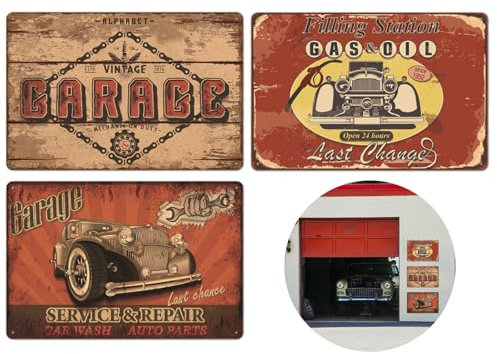 MHMondawn . Lot de 3 panneaux décoratifs rétro pour garage, moto, essence, voiture, huile moteur, magasin, décoration murale de maison, bar, 20 x 30 cm
