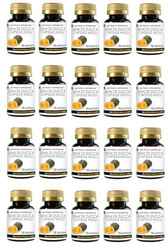 Semi di Zucca 1400 Softgels | Perle con Olio Spremuto a Freddo titolato in Omega 3 Omega 6 e Omega 9, Acido Linoleico e Acido Oleico | 1 Softgel al giorno
