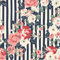 JIAOQSS Papier Peint Adhesif Mural Rayures bleu marine et fleurs pastel Papier Peint Adhesif Mural Papier Collant pour Meuble Chambre Fille Amovible