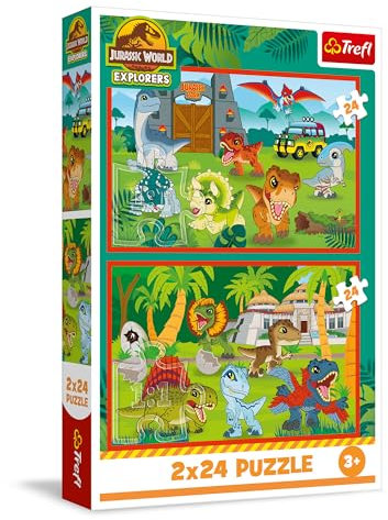 Trefl – 2in1 Puzzle: Jurassic World, Kleine Dinosaurier - 2 x 24 Teile, Set aus Zwei Puzzles für Kinder ab 3 Jahren
