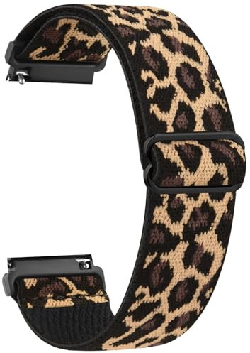 Cinturino elastico compatibile con Garmin Vivoactive 4S/Venu 3S/Venu 2S/Forerunner 265S/255S/255S Music/Vivomove 3S, cinturino sportivo di ricambio in morbido nylon da 18 mm (#leopard#)