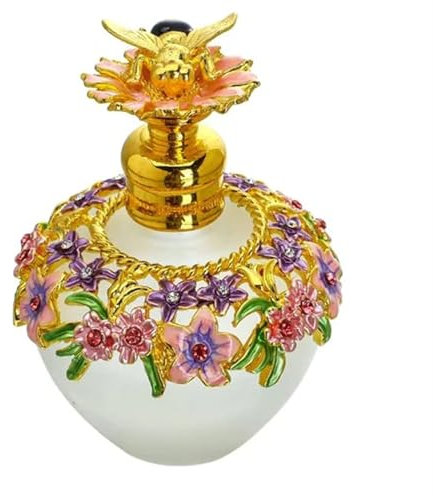 WSQHAO Frasco De Perfume De Cristal Vintage Botella de Perfume de Flores de Vidrio Vintage con Amuleto de Abeja, decantador de Perfume de Cristal Decorativo, vacío, Recargable