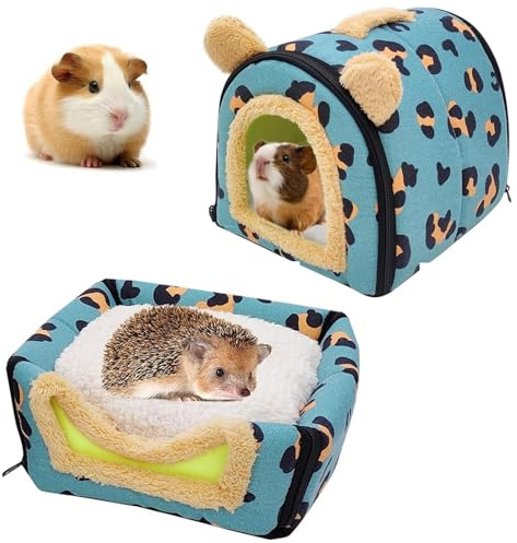 Tkxjry Meerschweinchen Betthöhle, mit Abnehmbarem Reißverschluss Meerschweinchen Haus, Warmes Hamsterhaus, 35*29*29cm Kleintierbett, Für Zwergkaninchen, Chinchilla, Hamster(Blauer Leopardenmuster) (S)