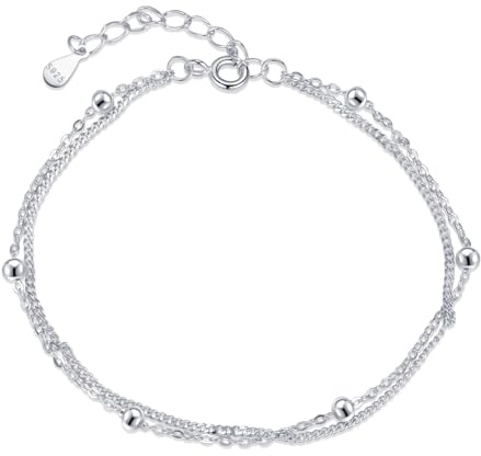 SILBERTALE 925 Sterlingsilber Kreuz/Das Auge des Teufels/Infinity-Herz Armband–Verstellbares Doppelketten-Design für Damen,hypoallergen und leicht,zierlicher Schmuck für Valentinstag und Weihnachten