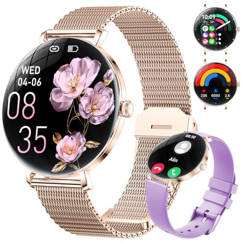 LIGE 2025 Smartwatch Damen, 1,43 HD AMOLED Kreisbogen Display Roségold Armbanduhr mit Telefonfunktion, Menstruationszyklus/Herzfrequenz, IP68 Wasserdicht 120+ Sportmodi Sportuhr für Andriod iOS