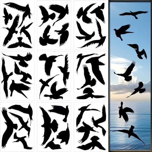 37 Pezzi Adesivi Anticollisione per Finestre,Adesivi Anti-Collisione per Finestra, Adesivo con Uccello Divertenti Adesivi Finestre PVC,Adesivi Anticollisione per Uccelli (Nero)