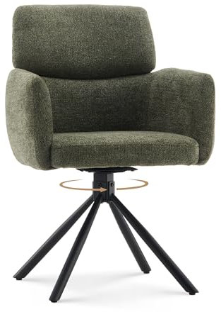 CLIPOP Drehbarer Esszimmer Stuhl mit Armlehnen, Schreibtischstuhl 360° Drehbar, Chenille Bürostuhl, Schminktisch Stuhl in Blütenblattform, Drehstuhl für Büro/Schlafzimmer/Wohnzimmer (Grün)
