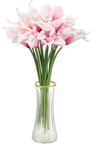 sourcing map Ramo de flores artificiales de lirio de cala artificial de seda, tacto real para decoración del hogar, jardín, boda, fiesta, color rosa degradado, 20 unidades