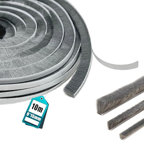 Midslinee 9mm(W) x 15mm(D) x 20M(L) Junta de Cepillo Autoadhesiva Gris | Burlete Cepillo para Puerta Corredera Ventana y Persiana, Burlete para Aislamiento Viento Frío, Ruido y Polvo